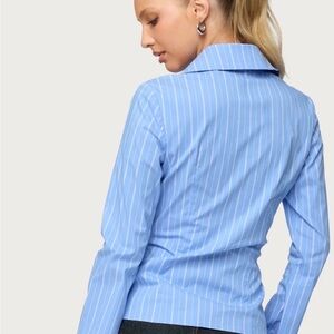 Edikted Light Blue Pinstripe Button Down Shirt
